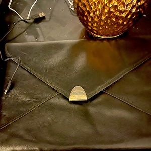 Black leather no brand clutch. Vintage